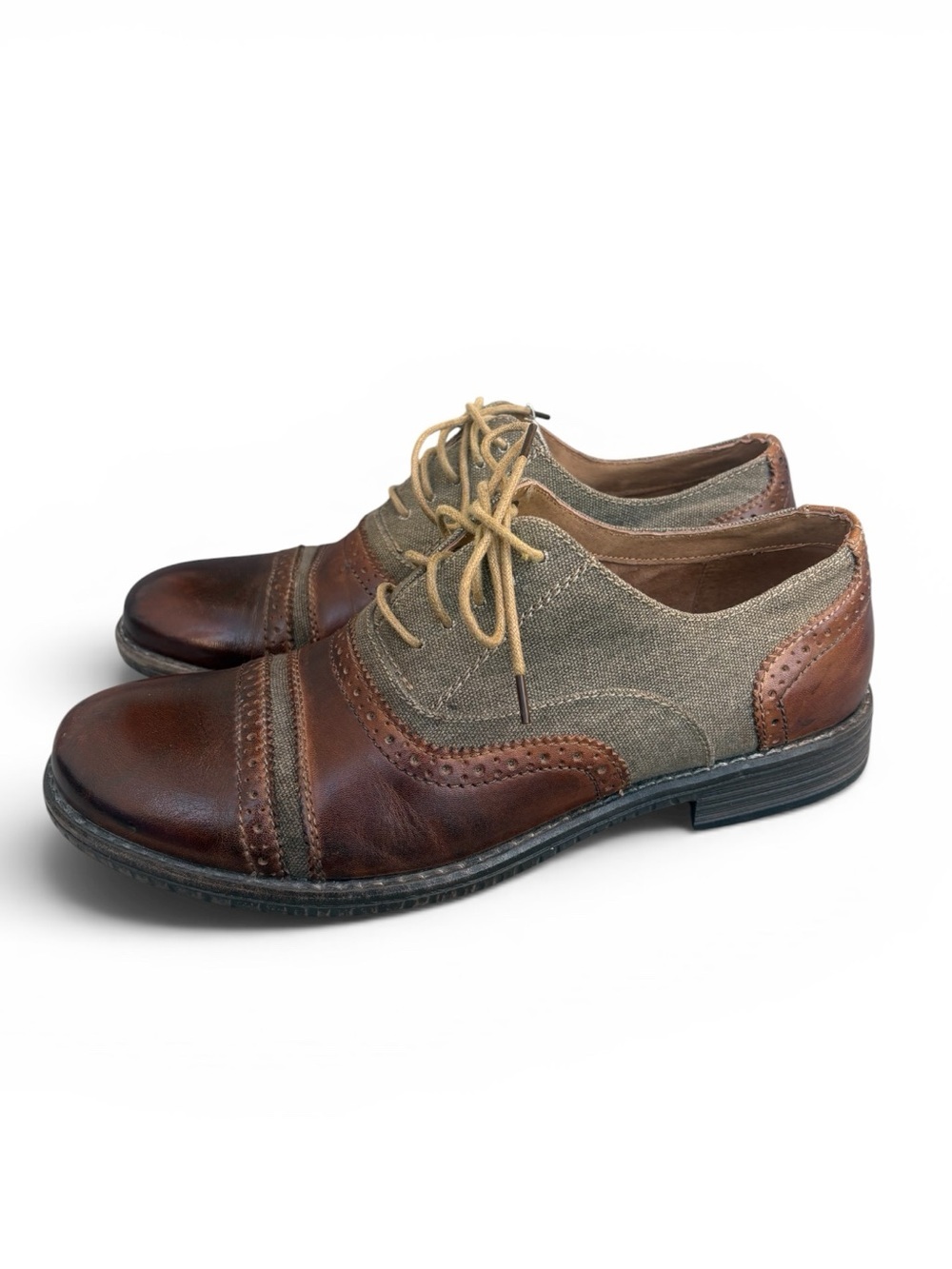 Steve Madden Camrin Brown Leather Canvas Lace Up Oxfords Size 8.5